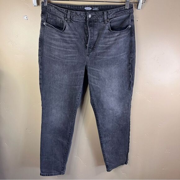 Old Navy Black‎ Button Fly O.G. Straight High Rise Womens Denim Jean Size 14 - Picture 1 of 8